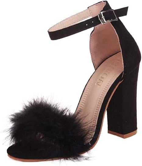 fluffy block heel sandals