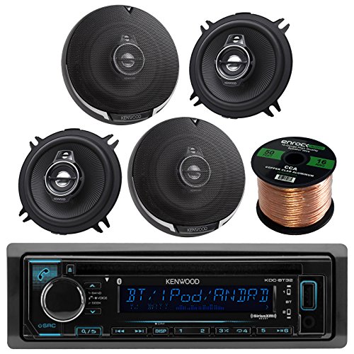 Kenwood KDC-BT31 Single DIN Bluetooth In-Dash CD/AM/FM Car Stereo Receiver Bundle Combo With 4x KFC1395PS 5-1/4" 320W Audio Speaker + Enrock 50Ft Speaker Wire