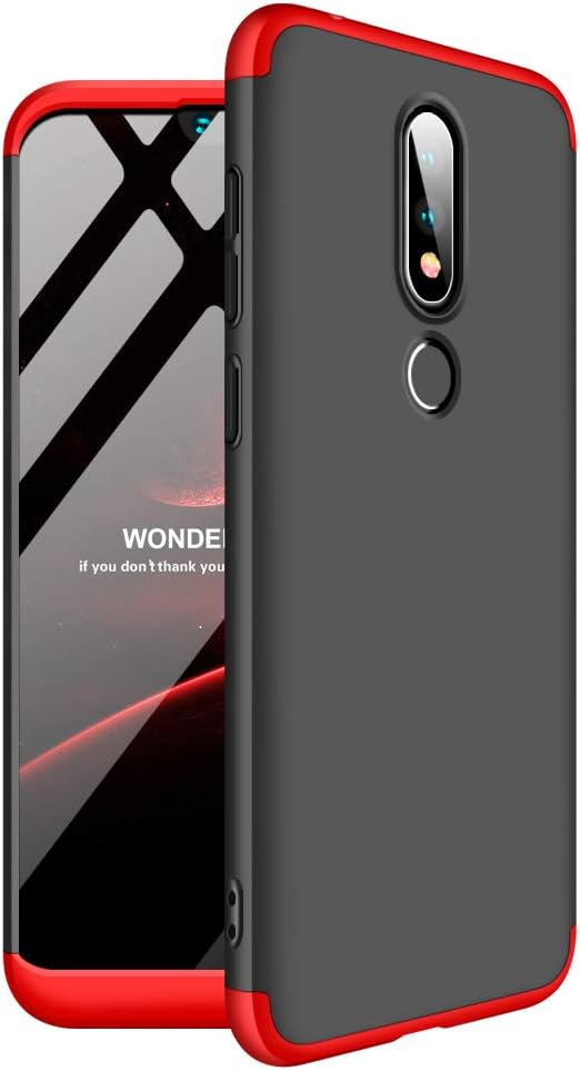 TiHen Case Nokia 6.1Plus 360 Degrees protective Cover + tempered glass film, 3 in1 Full Body protection Bumper hard phone Case Ultra-thin Skin Case,for Nokia 6.1Plus (Black Red)