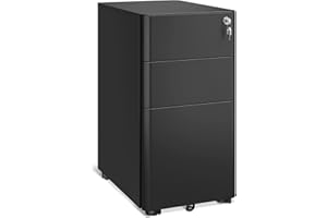 AODK File Cabinet for Home Office, Fully Assembled Filing Cabinet 3 Drawer Rolling File Cabinets with Lock, Small Mobile File Storage Cabinets for A4/Legal/Letter File, Black