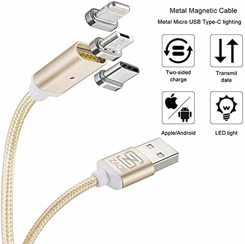 USB Type C Cable,Magnetic Charger Cable USB to Lightning+USB C+Micro 3 in 1 Multiple 2.1A Quick USB Charging Cable for iPhone 7 7 plus/ 6 6s Plus/iPad Samsung Galaxy S6 S7 S8 plus Lg V20 Gen2 (Gold)