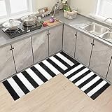 SHACOS Black White Stripe Cotton Rugs Set of 2