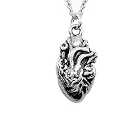 KEVIN N ANNA Sterling Silver Anatomical 3D Heart Charm Necklace, 18" – Realistic Heavy Weight Pendant