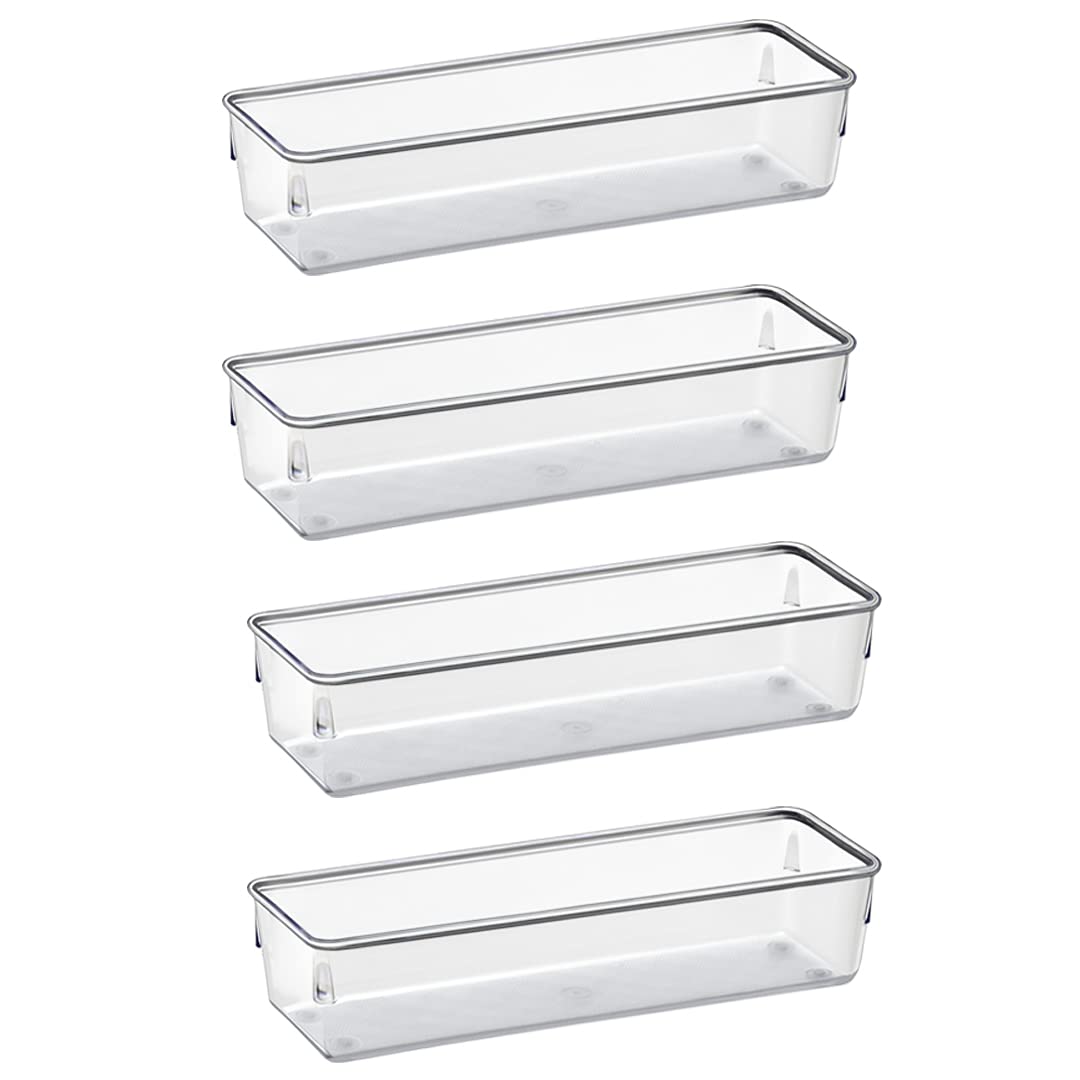 Acrimet Drawer Organizer Modular, Box Tray Storage Bins for Office, Home, Makeup, Kitchen, Junk Drawer (4 Pieces) (Clear Crystal Plastic)