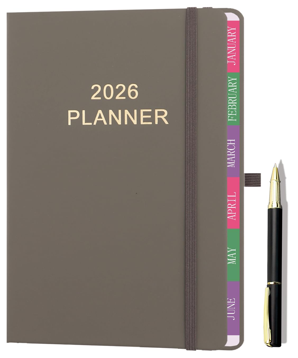 NEYSA Diary 2026 A5 Page Per Day, Hardcover Daily Planner Organized from January-December 2026 with Pen, Monthly Tabs, Bookmark, Pen Loop-21×14 cm