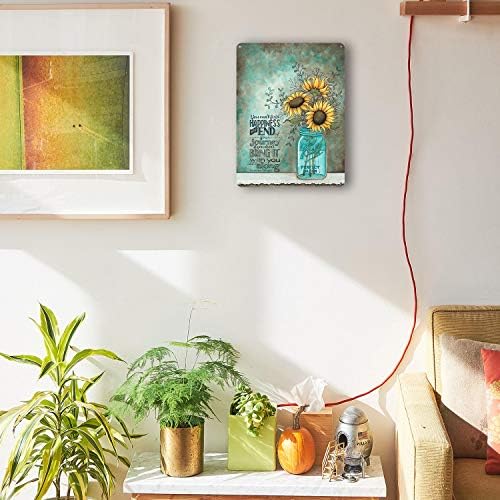 Sunflower tin wall sign measuring 12x8 inches, priced at $9.59.