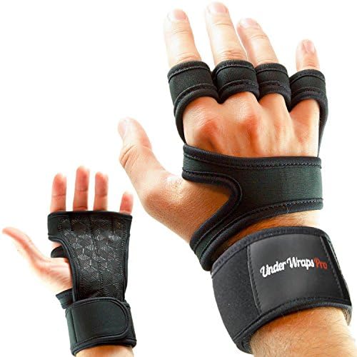 Under Wraps Pro Fitness. Black Crossfit Workout Gloves, built-In Wrist Wraps, Full Palm Protection &amp; Extra Grip Great for Pull Up bar, Cross Training,Exercise,WODs &amp; Weightlifting. Suits Men &amp; Women