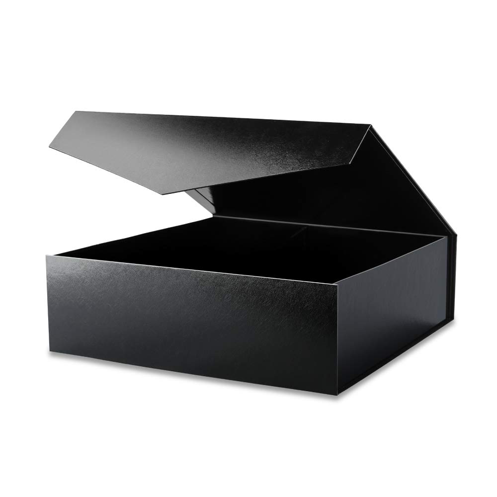 BLK&WH Extra Large Gift Box with Lid 17x14.5x5.5 Inches Gift Box for Clothes and Large Gifts (Glossy Black with Embossing)