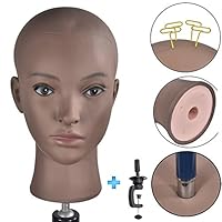 Afro Cosmetology Mannequin Head Bald Manikin head for Wigs Making Wig Display Hat Display Glasses Display with Free Clamp