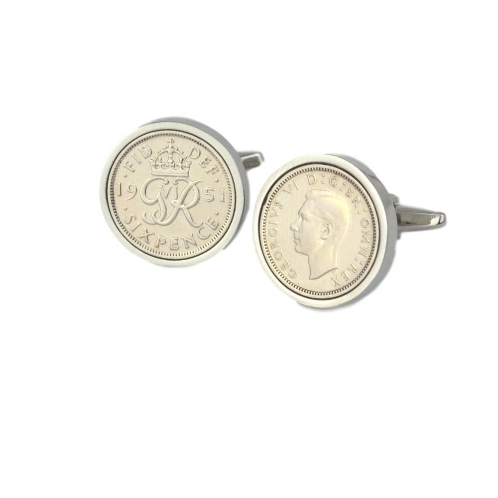 Polished Sixpence Cufflinks | 1951 Anniversary 1951 Coins 75th Birthday