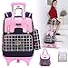 Meetbelify Rolling Backpacks For Girls School Bags with Wheels Wheeled Backpack with Pencil Case &Lunch Bag,Pink,Pack of 3
