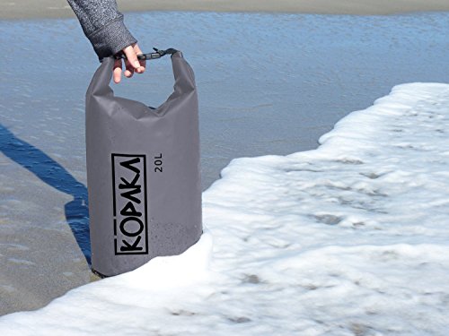 Waterproof Dry Bag Backpack (20L) by Kopaka - Lightweight Sports, Adventure Travel Bag with 2 Shoulder Straps (Grey)