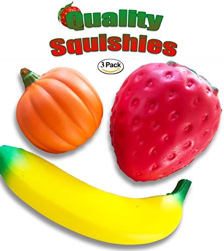 Squishies: 3pcs Jumbo Squishies Strawberry Banana Pumpkin Squishies Slow Rising Squeeze Hand Wrist Toys, Jumbo Squishy