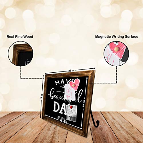 TenXVI Designs 18"x22" Freestanding and Hanging Vertical or Horizontal Magnetic Rustic Chalkboard Sign with Removable Legs for Weddings, Restaurants and Home Decor - Torched Wood