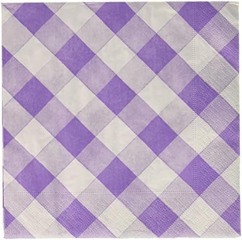Sophistiplate Purple Lilac Gingham Paper Napkins - 60pk for Holidays, Parties, Showers, &amp; Special Entertaining! Made in Italy