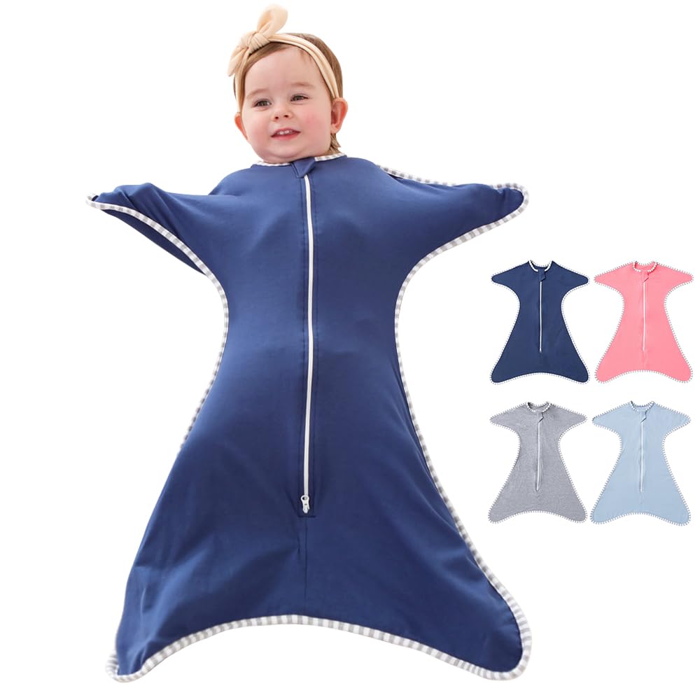 HINATAA Swaddle Wrap for Baby, Newborns Baby Swaddle Sack, Baby Swaddle Blankets Breathable Soft Premium Cotton for Kids Aged 0-3/3-6 Months (Navy blue, 0-3 months)