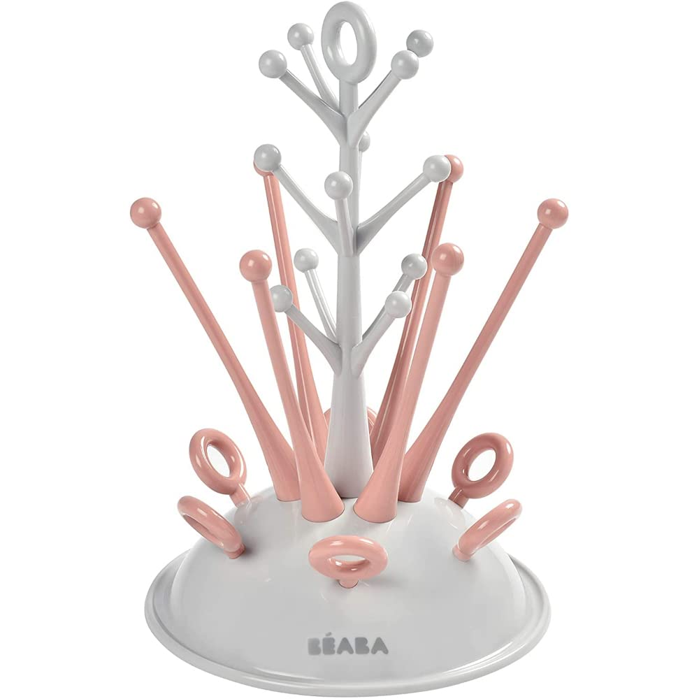 Béaba - Baby Bottle rack - For drying 6 Bottles and Accessories - Removable Water Collection Tray - Practical and clever - Pink