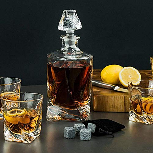 James Scott Lead-Free Crystal Whiskey Decanter Set - 28 oz. twisted decanter and 4 10 oz. glasses packaged in an exclusive Gift Box - for Liquor, Scotch, Bourbon, Wine, Vodka