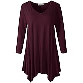LARACE Plus Size Tops for Women Tunic Asymmetrical Dress Shirts 3/4 Sleeve V Neck Flowy Ladies Clothes for Leggings