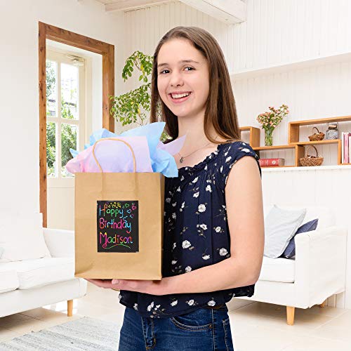 24 Brown Kraft Paper Gift Bags with Scratch Paper Panel for Customization, Tissue Paper Included! Unique Bulk Paper Bags with Handles are Great as Small Gift Bags, Party Favor Bags & Kraft Paper Bags