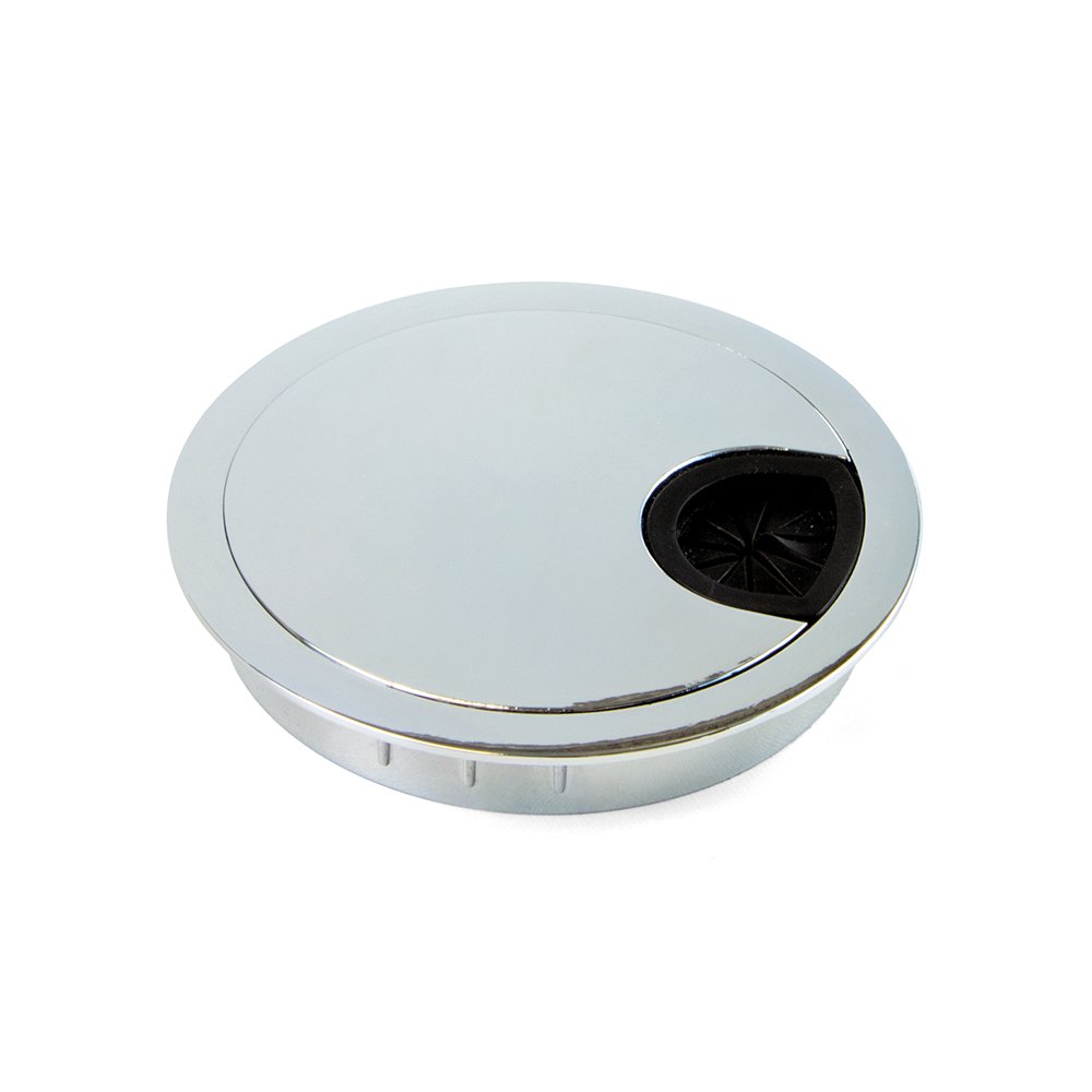 Emuca Round built-in metal grommet for table/desk/worktop, Ø80mm, Bright chrome