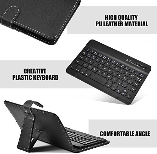 VBESTLIFE Clavier sans Fil Universel 2-en-1, Kit Clavier de Bluetooth avec Etui en Cuir PU et Le Support pour Les Téléphones iOS/Android.(Noir)