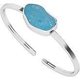 LUSTRE AND LIGHT 18x13mm Rough Natural Paraiba Apatite Adjustable Twister Bangle Bracelet for Women in Sterling Silver, May Birthstone Jewelry Gifts for Her Birthday, Anniversary, Graduation
