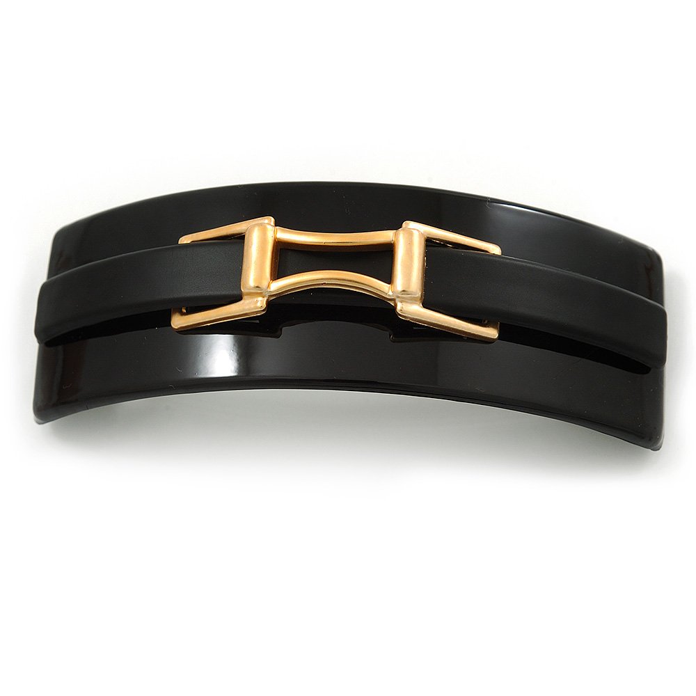 Rectangular Black Acrylic 'Buckle' Barrette Hair Clip Grip - 95mm Across