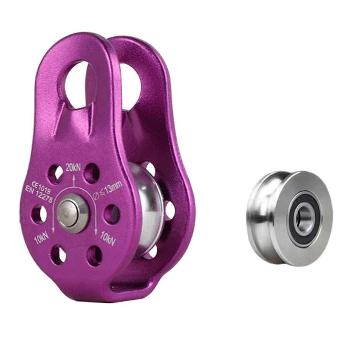Tread star Pulley Pulley 20 kN High Performance Aluminium Alloy Pulley for 12 mm Climbing Single Rope Pulley Block for 12 mm Rope Climbing (2, Purple)