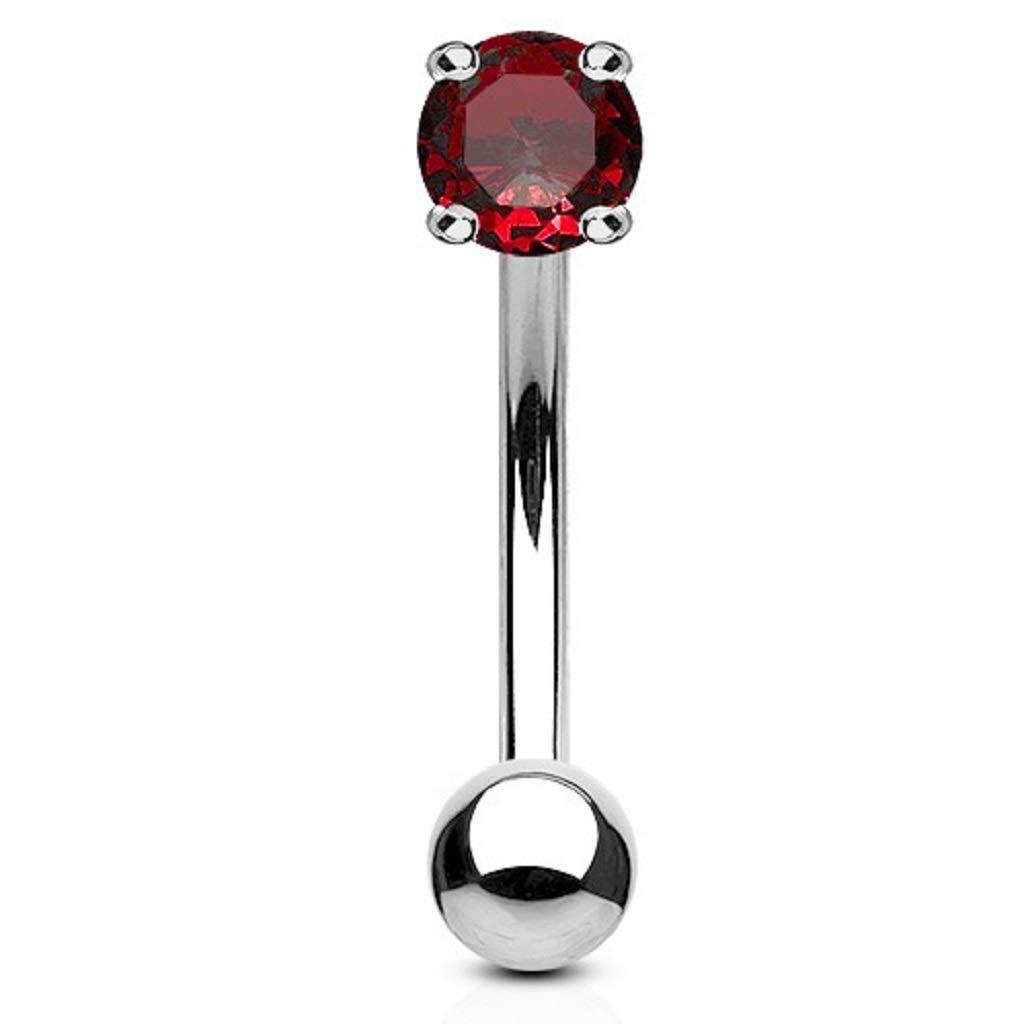 PiercedOff 316L Surgical Steel 1.2mm Curved Barbell with 3mm Red CZ Balls - Bar Length 8mm