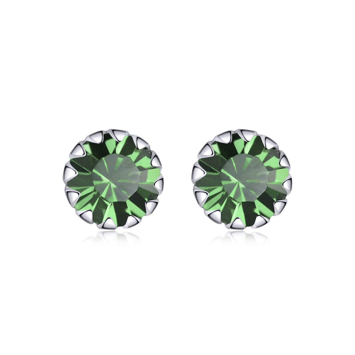 Cartilage Earrings Ladies 925 Sterling Silver Green Cubic Zirconia August Birthstone Stud Earrings with Jewellery Box