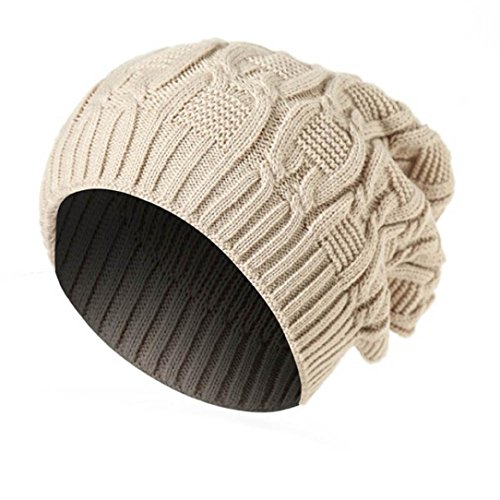 Makalon Men Women Baggy Warm Winter Wool Knit Ski Beanie Caps Hat (Beige)