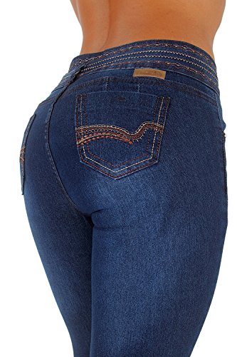 Style K117– Colombian Design, Butt Lift, Levanta Cola, Skinny Jeans in Dark Blue Size 11