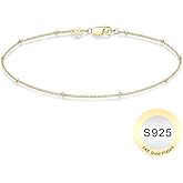 IEFWELL S925 Sterling Silver Bracelet for Women - Solid 14K-Real-Gold-Plated Satellite Bead Chain Bracelets 6.5/7/7.5/8/8.5/9 Inches Sterling Silver Bracelet Jewelry Christmas Birthday Gifts for Women