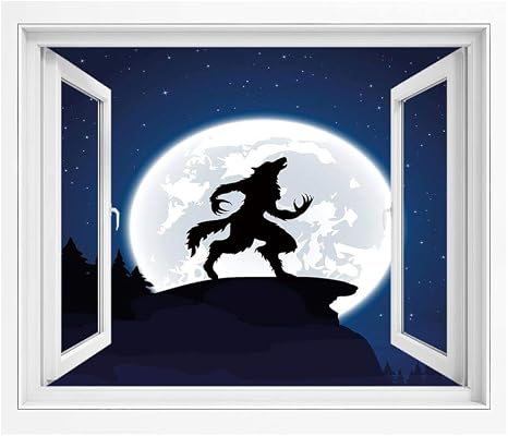 Amazon オオカミ 壁紙風景画 壁飾り絵 150x1 Cm 満月の夜空うなる狼狼森のハロウィーンの神話上の生き物 立体デザイン シール Pvc 壁紙 インテリア雑貨 賃貸okダークブルーブラックホワイト ウォールステッカー オンライン通販