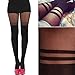 Polytree Women's Mock Double Stripe Sheer Pantyhose Black
