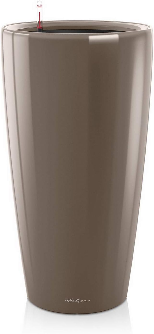 Lechuza RONDO 32 Self Watering Planter Large Plastic Indoor and Outdoor Plant Pot with Drainage Hole D40 H75 cm Shiny Taupe