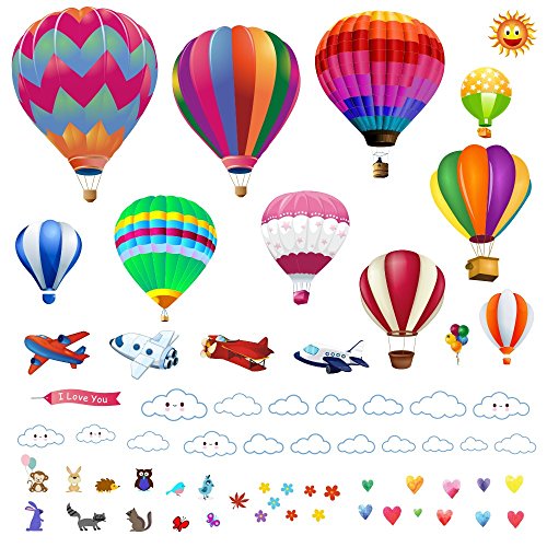 Lemostaar Hot Air Balloons Wall Decals Stickers: Pre-Cut Decorative Vinyl Peel and Stick Classroom Decorations Wall Art Mural for Children's Bedroom, Baby Nursery and Playroom - Thumbnail 6