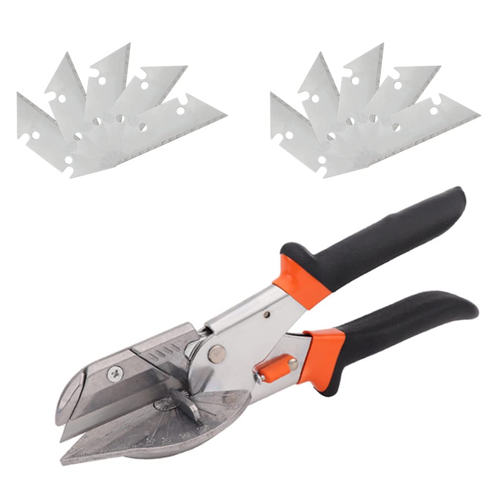 Favengo 11 Pcs Miter Shears 45 to 135 Degree Multi Angle Trim Cutter Soft Wood Cutter Adjustable Angle Scissors Trunking Cutter Moulding Cutting Tool with Replacement for Cutting Strip Materials