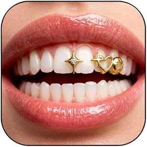Gold Grills for Your Teeth Grillz for Women Rhinestone Heart Star Tooth Cap Grillz,Punk Hip Hop Rapper Grillz Tooth Halloween