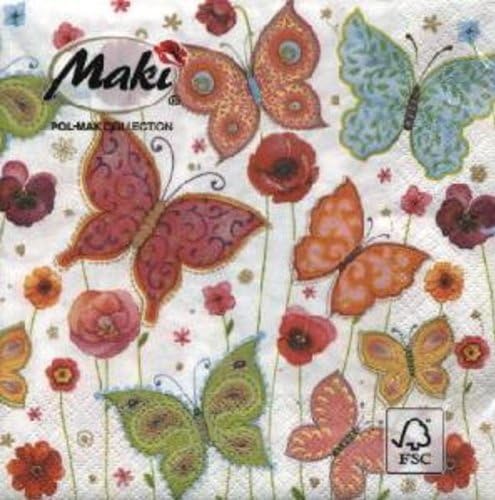 Pack of 4 Napkins - Butterflies - 33 x 33cm - Great for Decoupage/Napkin Art