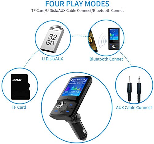 Bluetooth FM Transmitter for Car - 1.8 Inch Color Screen Radio Transmitter with Hands free Calling Music Player Support TF Card USB Flash Drive AUX Input/Out