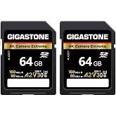 【5-Years Data Recovery】 GIGASTONE 64GB SD Card 2-Pack, 4K Camera Extreme, Speed Up to 160MB/s, UHS-I A2 V30 U3 SDXC Memory Card High Speed UHD Video Compatible with Digital Camera, with 2 Mini Cases