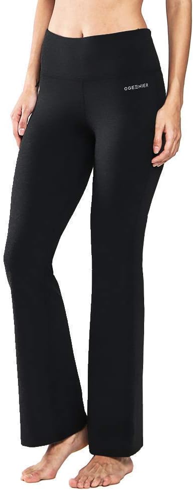 Power Flex Bootcut Cotton Yoga Pants with Inner Pockets High Waist Workout Pants Tummy Control Bootleg Work Pants