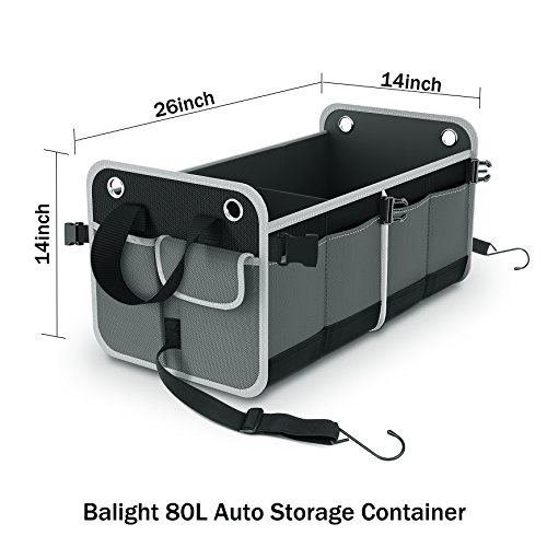 Balight Trunk Organizer for SUV Car, Heavy Duty Waterproof Nonslip with Handles and Straps Premium 26 inch Divisible Multi-compartments Cargo/Groceries Storage Box for Truck/Sedan, Large, Collapsible