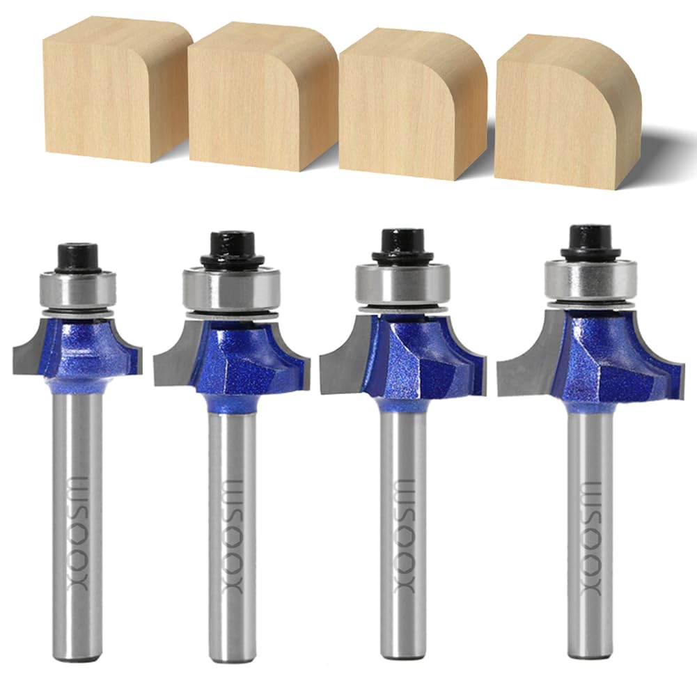 WSOOX 4 Pcs Round Over Edge Forming Router Bit Set with 6mm Shank, Corner Rounding Edging Cutter Milling Tool Set