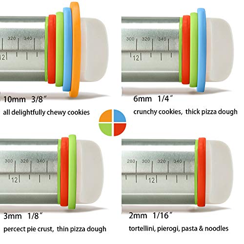 Silicone Baking Pastry Mat, Smooth Non Stick Stainless Steel Roller, Rolling Pins with Adjustable Thickness Rings, for Dough, Baking, Pizza, Pie, Pastries, Pasta and Cookies - Thumbnail 3