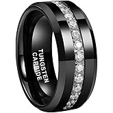 TUTISS 8mm Silver/Black/Gold Tungsten Rings for Men Women Couple Eternity Anniversary Engagement Wedding Bands Fashion Jewelry CZ Stone Inlay Beveled Polished Shiny Comfort Fit