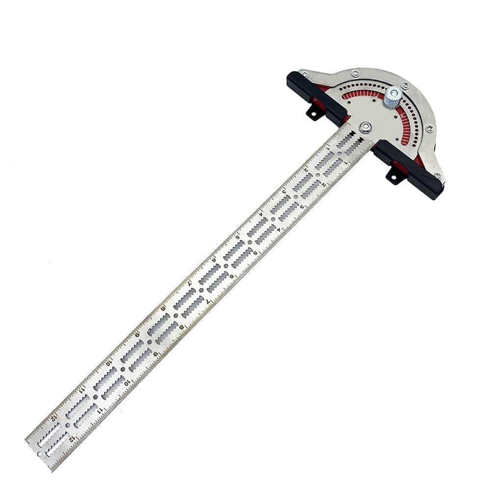 Smgda Protractor Angle Finder, 13 inch Woodworking Edge Ruler, 0-70°Adjustable Multi-Function Angle Measure Tool, Stainless Steel Carpenter T Square, T Ruler with Wall Hanging Storage Rack