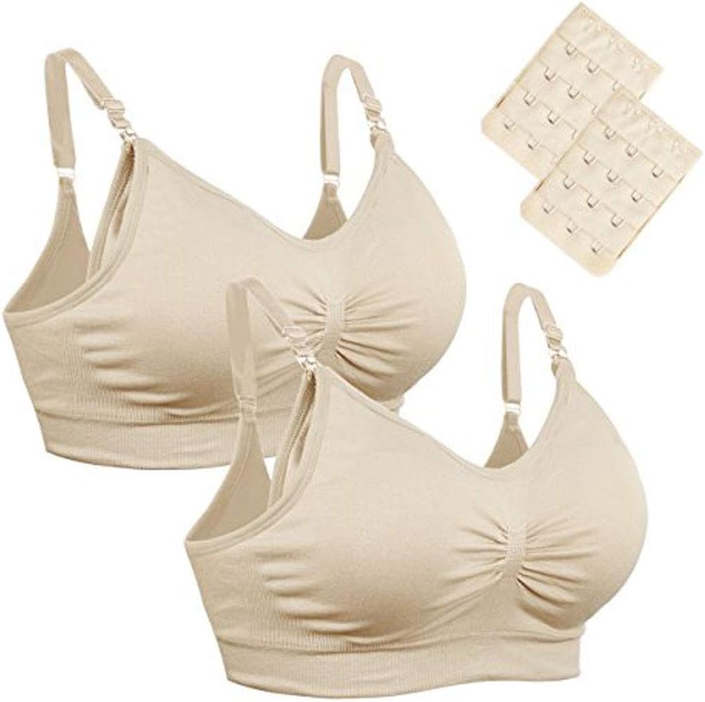 AigoriNursing Bras Pack of 2, Seamless Wirefree Maternity Bra for Motherhood Pregnancy Breastfeeding Sleeping with Extenders